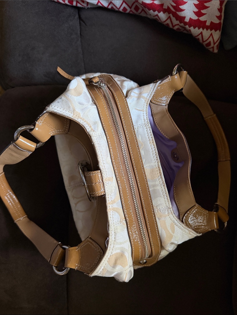 Coach Cream and Tan Shoulder Hobo with Buckle Accent - Picture 6 of 8